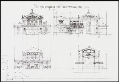 339 Drie ontwerptekeningen en een schetsontwerp in facsimile uit het archief van architect Salm (Amsterdam), fdknr. ...