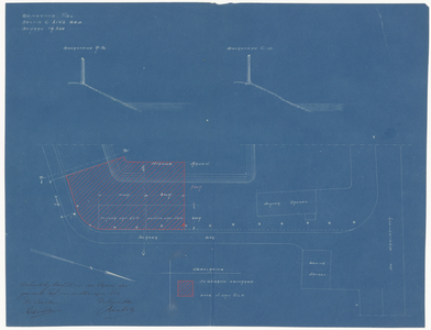 354 Een plattegrond van het terrein aan de Slaperdijk, Waalbandijk (Echteldsedijk) en Nieuwe Haven. Met schuur en ...