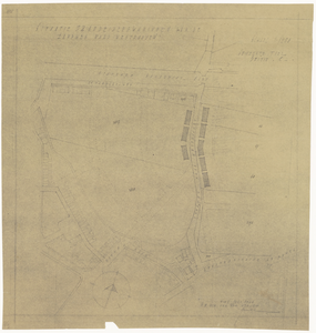 356 Een plattegrond van de Westroijensestraat, nabij het viaduct met de spoorbaan, met daarop 32 arbeiderswoningen ...