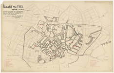 425 Een plattegrond van de stad Tiel, met een aanduiding en legenda van alle belangrijke gebouwen en industrie, met een ...