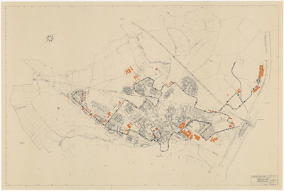 426 Een plattegrond van de stad Tiel, met een aanduiding van alle belangrijke openbare gebouwen en industrie in de stad ...