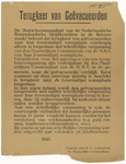 447 Een aanplakbiljet met een algemene bekendmaking bestemd voor de terugkeer van de geëvacueerden naar Tiel vlak na de ...