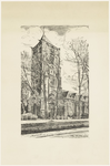 489 Een aanzicht van de Sint-Maartenskerk in Tiel, gezien vanaf de Hucht. In 1957 is de toren nog zwaar beschadigd als ...