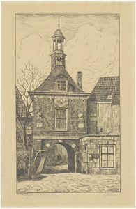 512 Een aanzicht van de Waterpoort aan het Plein in Tiel gezien vanaf de Waalstraat.