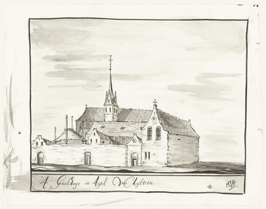 540 Een tekening van het Gasthuis in Tiel gezien vanaf de achterzijde richting Gasthuisstraat, , , [1750]