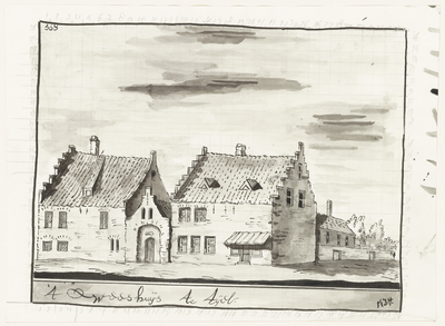 543 Een tekening van de het weeshuis in Tiel aan het Hoogeinde, , , [1750]