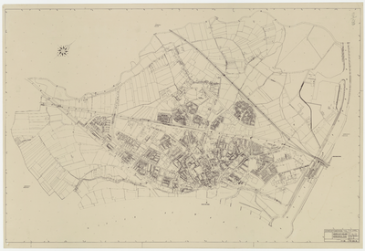 588 Een plattegrond van de gemeente Tiel met een aanduiding van de bebouwing, 1974