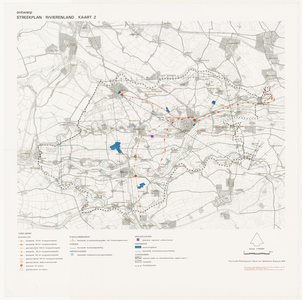 601 Een kaart met een ontwerp streekplan Rivierenland, kaart 2, met legenda en in kleur. De kaart is uitgegeven door de ...