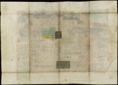 629 Een tekening met een plattegrond van de graven of grafsteden in de Nederlands-hervormde Sint-Maartenskerk, met ...