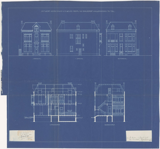 648 Een bouwtekening voor een herenhuis voor de heer J.W. Daalderop, aan het Kalverbosch 5 in Tiel. De tekening toont ...