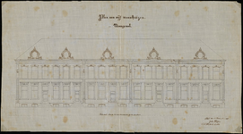 657 Een bouwtekening voor de bouw van vijf woonhuizen, Stationsstraat 32 t/m 34. De tekening toont de voorgevel van de ...