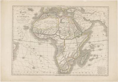 661 Een overzichtskaart van Afrika met een grensinkleuring van de belangrijkste landen, 1851