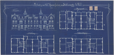 666 Een bouwtekening van de vier herenhuizen aan de Stationsstraat 10 t/m 16, in opdracht van J.N. Daalderop. De ...