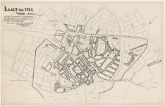 677 Een plattegrond van Tiel, behorende bij de bouwverordening der gemeente Tiel artikel 46. De gemeente grenzen zijn ...