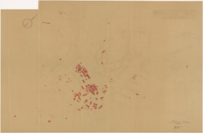 688 Een plattegrond van Tiel met daarop aangegeven de panden die in de Tweede Wereldoorlog zijn vernietigd en waarop ...