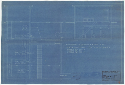 719 Een tekening van de opstelling van een rioolgemaal met drie centrifugaalpompen, 1928