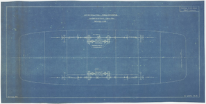 722 Een tekening van de opstelling van het aandrijfmechanisme van de motor-veerpont bedoeld voor de gemeente Tiel, 1930
