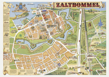 740 Een plattegrond van Zaltbommel met daarop de straatnamen en de winkels en de nijverheid in de vorm van logo's of ...