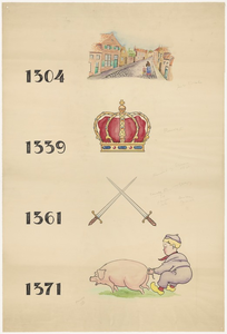 783 Een tekening met als onderwerp de hertogen Reinald II en Reinald III en zijn broer Eduard. Afgebeeld zijn: een ...