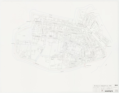 807 Een plattegrond van Tiel binnen de stadsgracht. De stad wordt weergegeven met een aanduiding van alle belangrijke ...