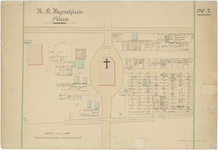 823 Een tekening met een plattegrond van de rooms-katholieke begraafplaats aan de J.D. van Leeuwenstraat in Tiel, met ...