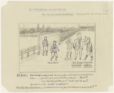 849 Tweede tekening van de 10 potloodtekeningen gemaakt tussen 1910 en 1940 over de voetbalvereniging Theole. De ...