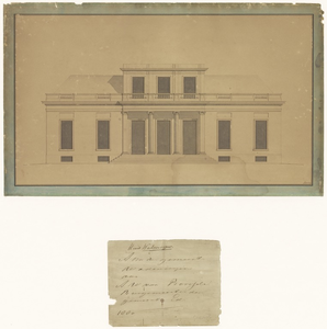 860 Het vooraanzicht van het Huis Wadenoijen, gebouwd in [1810] en gesloopt in [1882], , , [1810]
