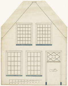 862 Een tekening van de voorgevel van het huisje van P. van Vleuten aan de Varkensmarkt in Tiel, , , [1817]