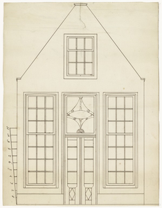 884 Een tekening van de voorgevel van het huisje van P. Mulder in de Weerstraat in Tiel, , , [1824]