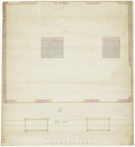 886 Een tekening van de plattegrond van waarschijnlijk een pakhuisje of smederij in Tiel, , , [1824]