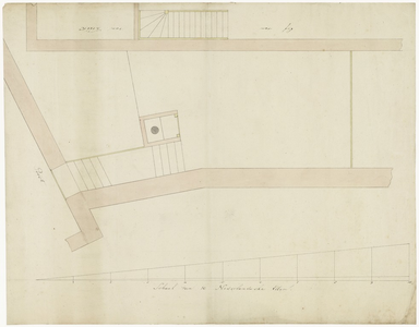 888 Een tekening van de plattegrond van een gebouw met een erfaansluiting bij Van Kuik en nabij een poort, , , [1824]