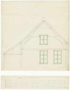 890 Een tekening van de doorsnede met de ramen van het huisje van de weduwe Van Aalst in Tiel met daarbij een ...