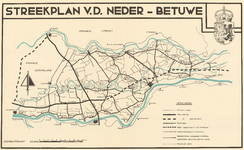 1354 Een kaart van de Neder-Betuwe uit het streekplan van 1938, met een overzicht van wegen en het geprojecteerde ...