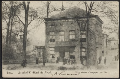 G 8.1 Hotel vanaf de voorkant gezien. Kaart verzonden door Johanna uit Tiel naar F. Bongenaar in Arnhem.