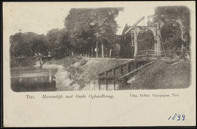 H 8.5 Oude haven met ophaalbrug naar de Nieuwe haven. Kaart verzonden door ? uit Arnhem naar Mevr. Ponts in Amsterdam.