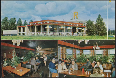 H 16.1 Afbeeldingen van de exterieur en interieur van het restaurant in de nabijheid van de snelweg E15.