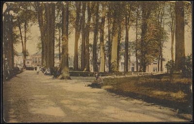 K 4.14 Een deel van het plantsoen Kalverbos te Tiel, vanaf de St. Walburgbinnensingel gezien, met kinderen in het plantsoen.