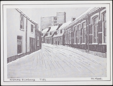 K 30.2 Een tekening van de Kromme Elleboog in sneeuw. Op de achtergrond het Andreas ziekenhuis. Kaart verzonden door ...