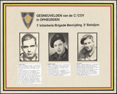 27 Een samenstelling van foto's met gesneuvelden van de C/Coy in Opheusden, 1ste infanterie brigade bevrijding 3de ...