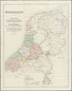 66 Een kaart van Nederland met gebieden behorende tot de stellingen en tot de afzonderlijke forten en gezagsgebieden ...