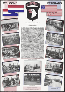 69 Plaat met foto's van Opheusden in 1944 en 1994 met detail topografisch van de omgeving van Opheusden; met aan de ...