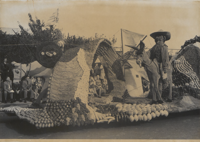 M 1780 Het Oogst-fruitcorso van 1980 aan de Teisterbantlaan. De praalwagen beeldt Don Guichotte uit