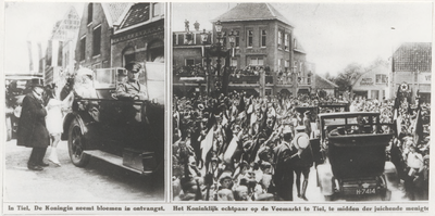 M 3725 Koningin Wilhelmina en Prins Hendrik brengen een bezoek aan Tiel. Foto links: in de St. Agnietenstraat tegenover ...