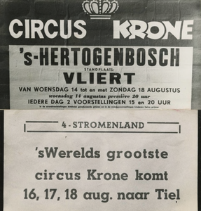 M 562 Het circus Krone komt in Tiel. Verschillende affiches kondigen dit aan