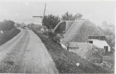 M 8186 Huizen langs de dijk bij Waardenburg, aan het eind de molen