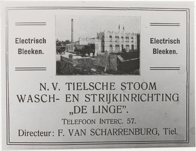 M 8726 de Linge n.v. Tielsche stoom wasch- en strijkinrichting aan Spoorstraat, advertentie