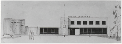 M 9500 Tekening voorkant gebouw Fa. W.H.Oostendorp N.V. Voor de Kijkuit. De Fa. Oostendorp is een bedrijf in ...