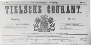 M 9714 Reproductie titelkop zes en dertigste jaargang Tielsche Courant, 13 mei 1879,