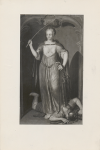M 977 Schilderij van W. van Kessel, personalia zijn onbekend; een allegorische voorstelling van Temperantia, de ...