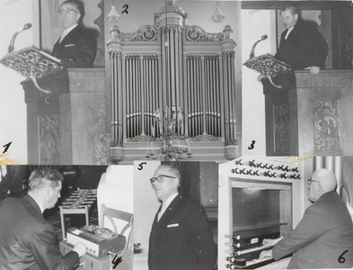 M 9940 Compilatie zes foto's St. Maartensker,foto 6 Jan Ribbius organist
